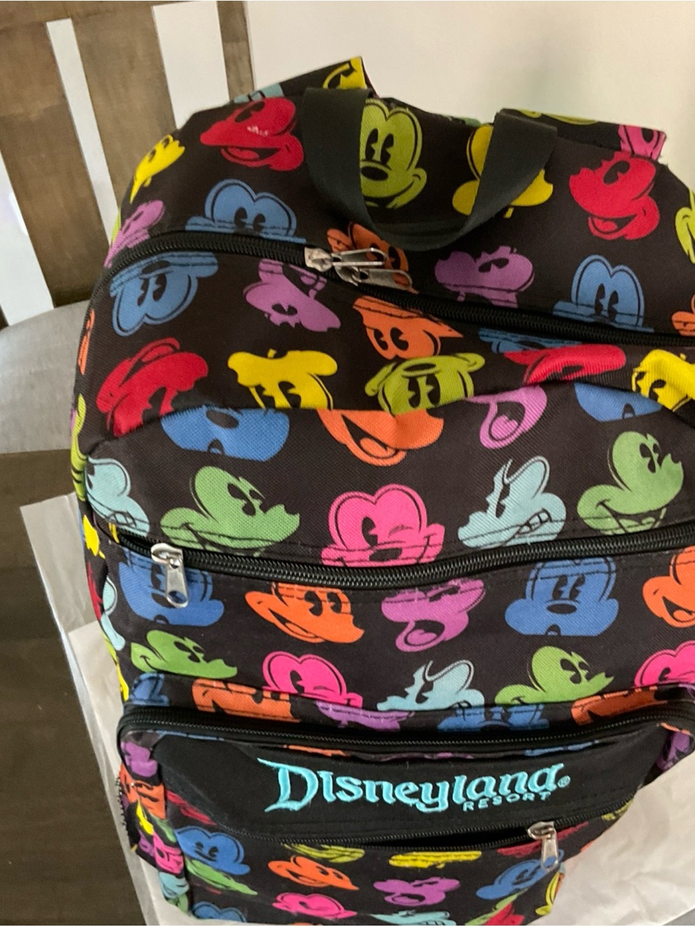 Disneyland Resort Mickey Mouse Faces Backpack Rainbow Embroidered Multicolor Zip - Picture 6 of 12